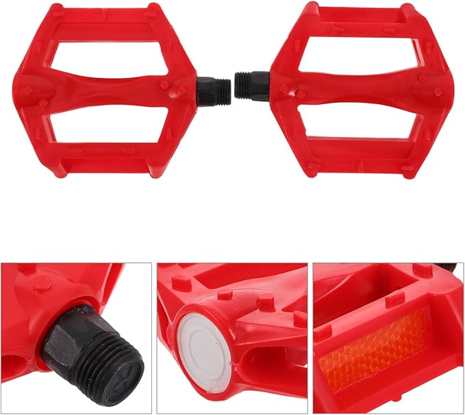 Alasum Non-Slip Mountain Bicycle Pedals Flat, Durable Plastic Bike Parts for Road Bikes, Red Pedals for Kids and Boys Cycling on Streets, Parks, and Trails