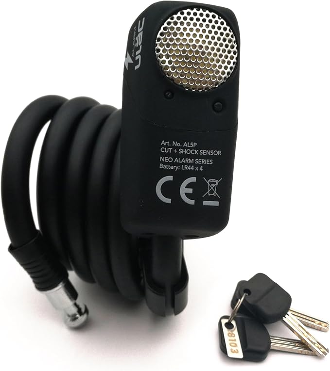 110dB Alarm Cable Lock, Weather Proof Durable Chains with 3 Customized Keys, Braided Steel Cable for Bike, Bicycle, Scooter, Motorcycle (Black)