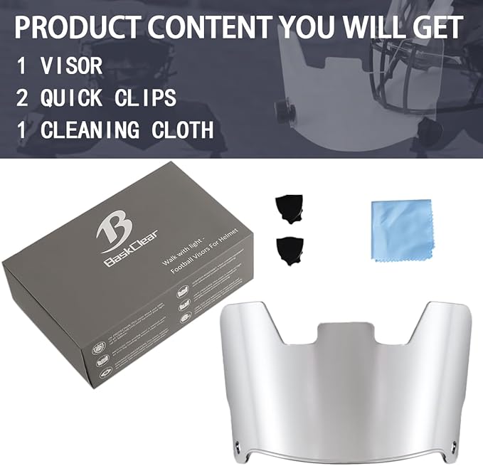 Football Visor Helmet Clear Visor, Scratch Resistant, UV Block, Anti-Fog, Anti-Cracking. Fits Youth and Adult Football Helmets.