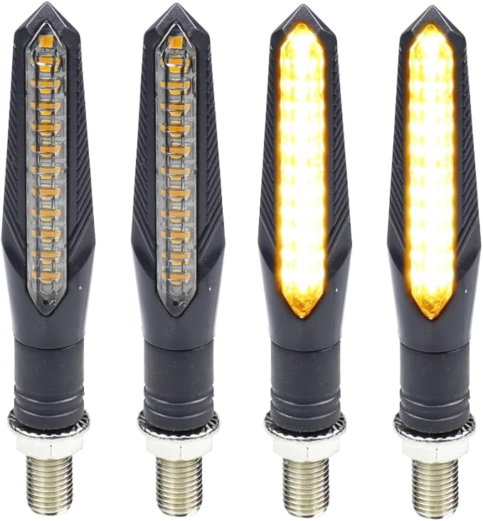 4Pcs Smoked Sequential LED Turn Signal Lights Motorcycle Universal Flowing Amber Blinkers Compatible with Harley Touring ADV Enduro Suzuki DRZ 400S Yamaha MT