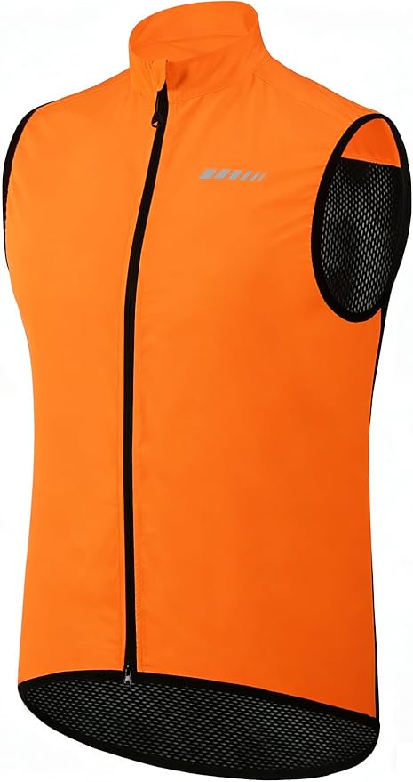 qualidyne Men’s Lightweight Windproof Cycling Vest, Full-Zip Sleeveless Bike Gilet with Breathable Mesh Back and Reflective