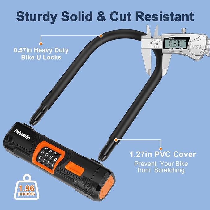 Bike Locks Heavy Duty Anti Theft, Combo Bike U Lock, 4-Digit Resettable Combination E-Bike Large U Shaped Lock with 5Ft Steel Cable for Electric Bike, Bicycle, Escooter, Motorcycle,Door