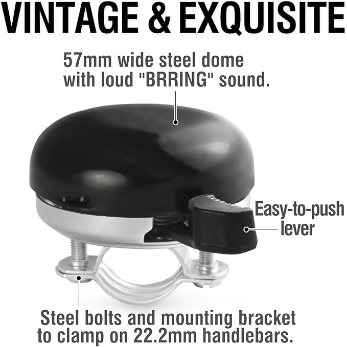 MARQUE Beach Cruiser Bike Bell – Classic Bicycle Bell Design for Adults and Kids with Traditional Ring Sound