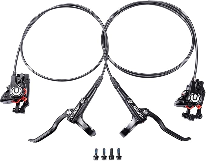 Cyclon MTB Hydraulic Disc Brakes Set, Black/Red Aluminum Alloy Hydraulic Brakes for Mountain Bike Left Front 1000mm Right Rear 1700mm Hydraulic Bicycle Brakes with is/PM Adapter Fit 160mm Rotor