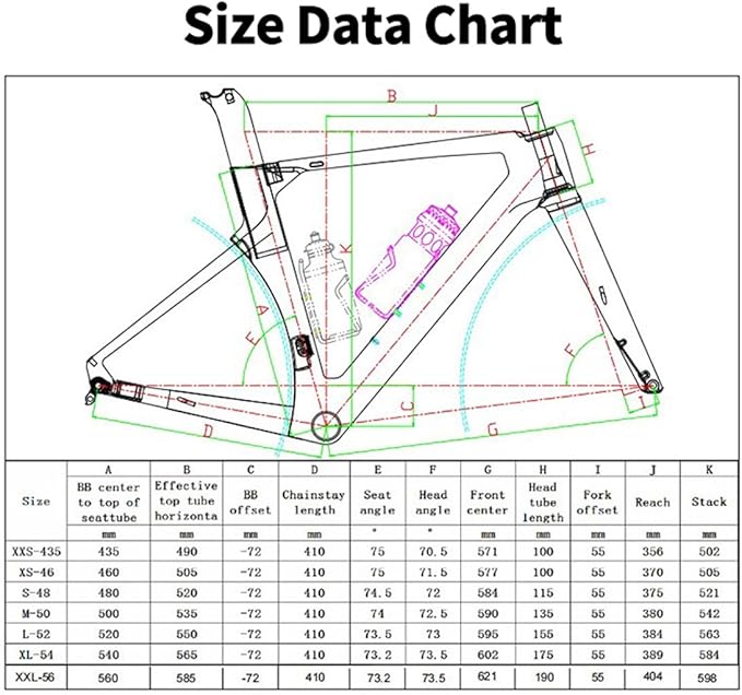 Carbon Fiber Road Bike Frameset Disc Brake Thru Axle Breaking Wind Racing Frame 43.5/46/48/50/52/54/56CM Internal Routing ， for 700C Wheels (Color : Black, Size : 48CM)
