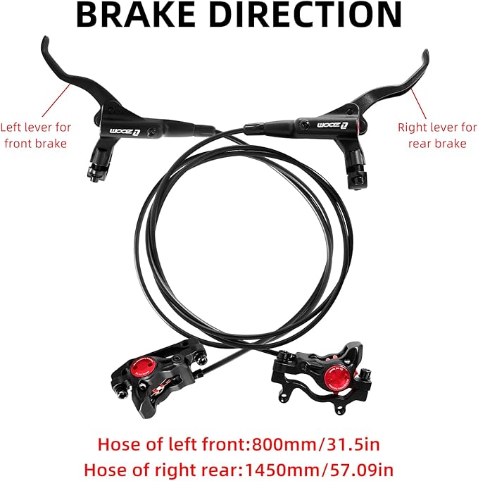 Z00M MTB Hydraulic Disc Brakes Set Mountain Bike Left Front 800mm Right Rear 1450mm Hydraulic Brake Aluminum Alloy Bicycle Disc Brake for E-Bike Fat Bike Road Bike 2 Piston