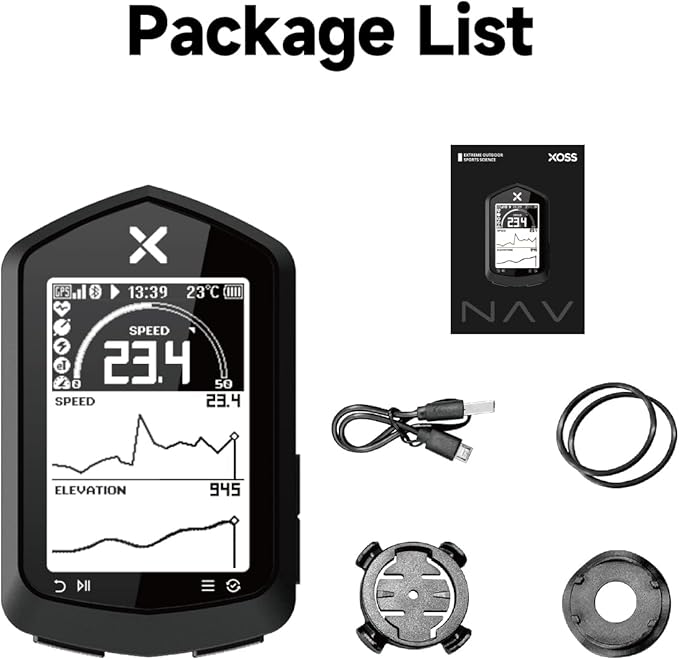 XOSS NAV Cycling Computer GPS Wireless Ant+ Cycling Computer GPS with Bluetooth, IPX7 Waterproof Bicycle Speedometer Odometer with 2.4Inch LCD and Auto Backlight Fits All Bikes
