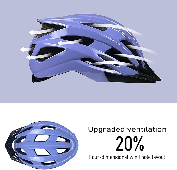 Bike Helmet for Adult Men Women with Multi-Mode Rear LED Light, with Suggested Fit 56-62cm, Lightweight with Adjustable Dial, Side and Chin Strap, Carbon Black Shiny Surface