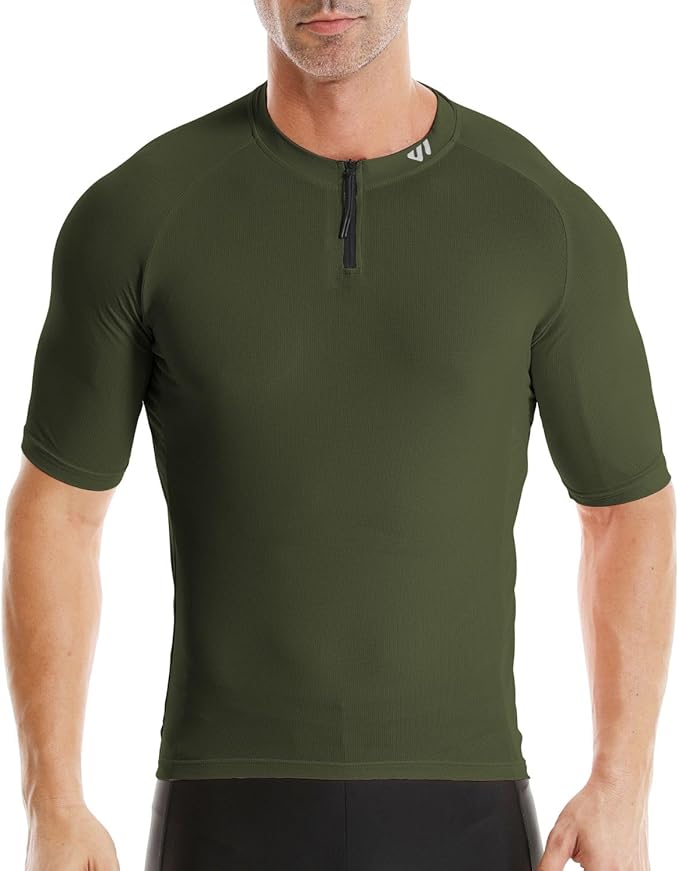 Wulibike Cycling Jersey Men Short Sleeve, Road Bike Shirts 1/4 Zipper with Pockets, Bicycle Clothing Breathable Quick Dry