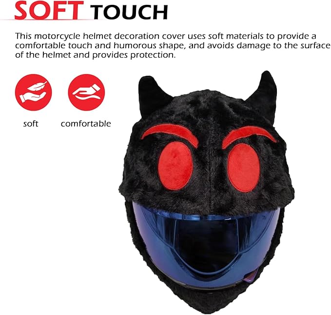 Full Face Motorcycle Helmet Cover, Scratch-Resistant Motorcycle Headgear Protective Cover, Funny Cute Cartoon Fluffy Plush Helmet Decoration, for Most Full Face Headgear (Red)