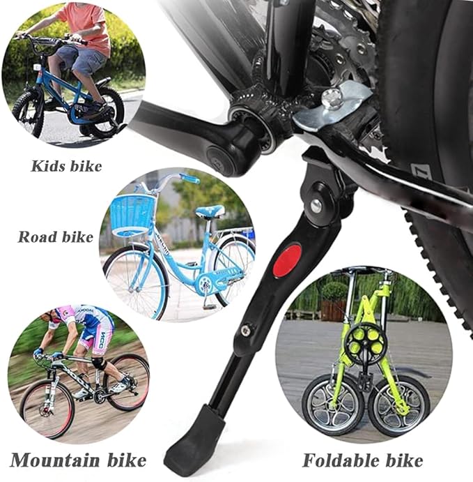 Mesee Bike Kickstand, Adjustable Aluminium Alloy Bicycle Side Support Stand Fit 24'' 26'' Tire Mountain Road Kids Adult Cycling