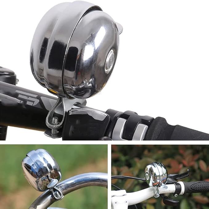Cool Chrome Rotary Double-Sided Metal Classic Vintage Bike Bell Road Mountain Tricycle Retro Bicycle Handlebar Bell Safety Cycling Loud Ring Accessories Horn Crisp Clear Sound Alarm