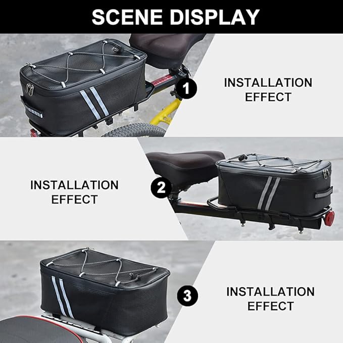 Tookie 8L Rear Carrier Luggage Bike Bag, Waterproof PU Leather Bicycle Rear Seat Cargo Bag Luggage Bike Bag Bicycle Saddle Bag with Rain Cover, Easy to Install