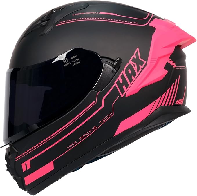 HAX Obsidian Pro Full Face Dual Visor Adult Motorcycle Helmet for Motorbike Street Bike with Pinlock Ready DOT Approved Matte Pink XL