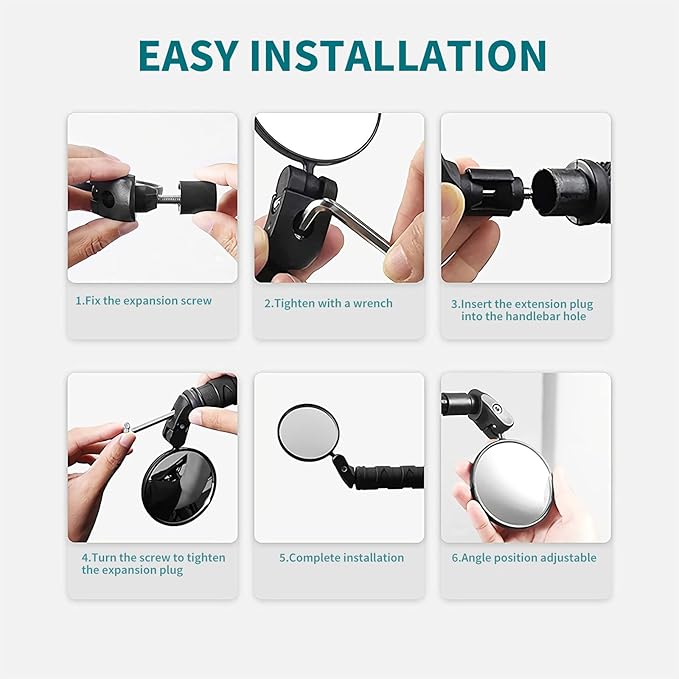 Bike Mirror, 2 Pcs 360˚ Rotatable Bar End Bicycle Mirrors for Handlebars, Wide Angle Convex Bike Mirrors Handlebar Rearview Mirror Bike Mirrors for Handlebar End Mount Mountain Road Adult Bike Cycling