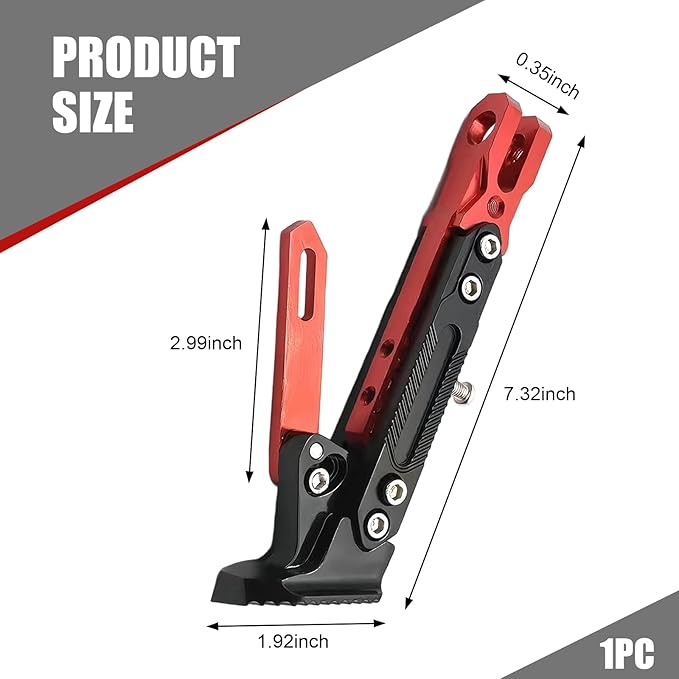 Motorcycle Kickstand, Height Adjustable Foot Side Support Parking Kickstand, Aluminum Alloy Tripod Holder Foot Side Support Stand Modified, Universal for Scooter Motorbike Motocross (Red)