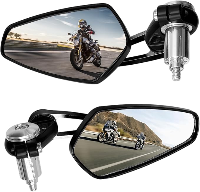 Motorcycle Rear View Mirror, 360° Adjustable High Definition Motorbike Handlebar Bar End Rearview Side Mirror, Scooter Replacement Accessories, Universal for Motorcycle E-Bike