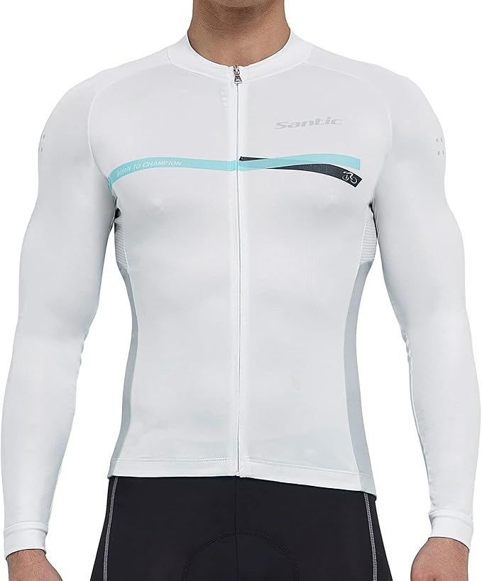 Santic Cycling Jersey Men's Long Sleeve Bike Reflective Full Zip Bicycle Shirts with Pockets