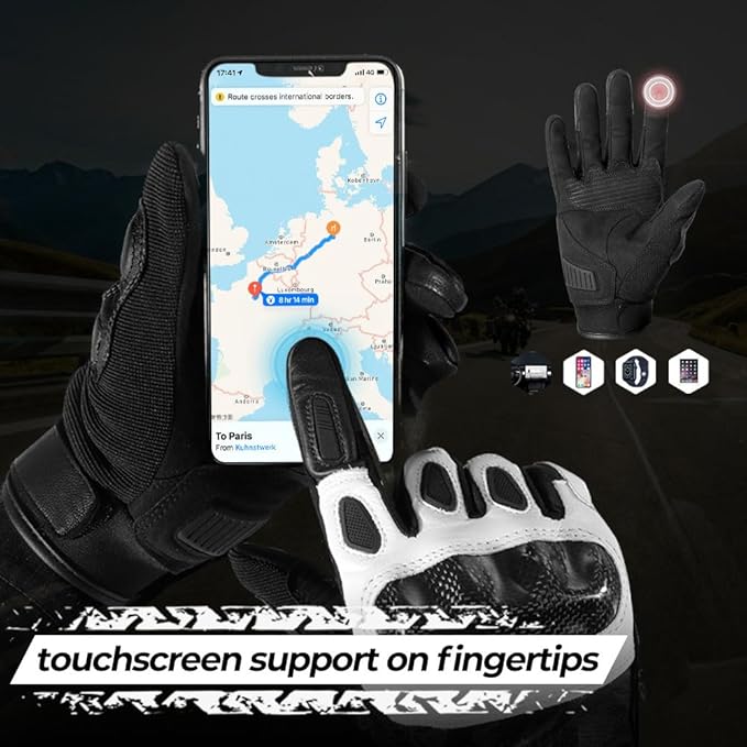 WTACTFUL Goatskin Leather Carbon Knuckle Motorcycle Gloves for Ultimate Protection and Comfort