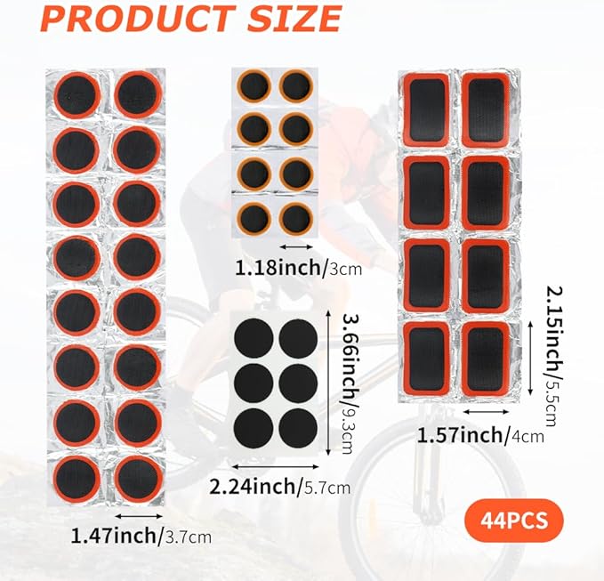 Bike Tire Repair Kit, 44pcs Bycicle Inner Tube Puncture Patch Kits with 38pcs Patches and Metal Rasp for Mountain BMX MTB Ebike Scooter