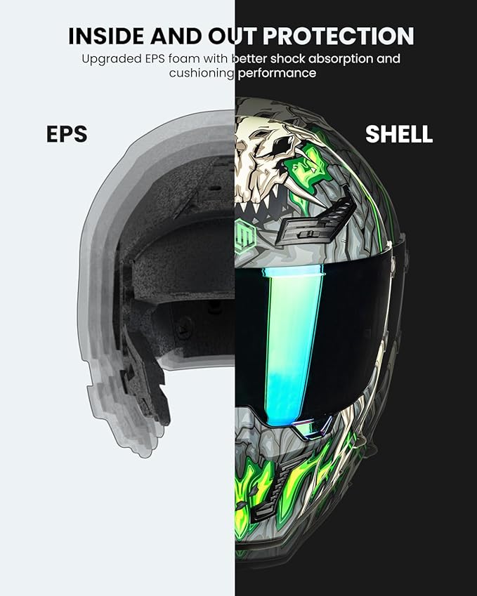 ILM Motorcycle Helmets for Adult Men Women Full Face DOT ECE Powersports Dual Visor Street Racing Helmet with Pinlock Cascos para Motos Model MF509 (Day1 Green, L)
