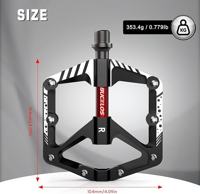 BUCKLOS Mountain Bike Flat Pedals Adult 9/16", Sealed Bearing Large Bicycle Pedal Aluminum Platform with Removable Anti-Skid Nails and Reflectors for MTB Road Gravel BMX Ebike Bikes