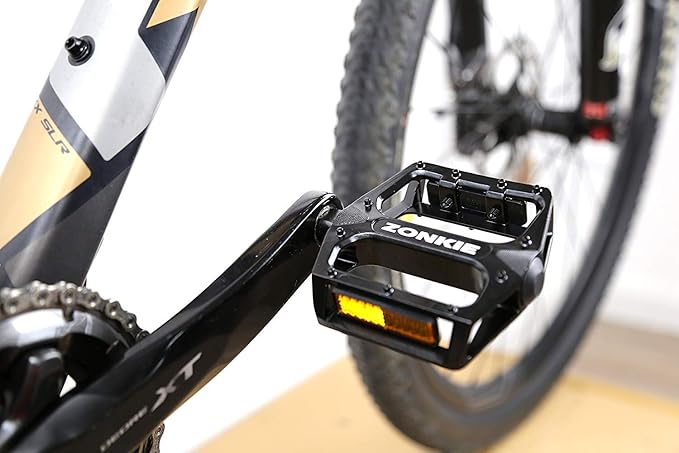 ZONKIE Mountain Bike Pedal, Aluminum Alloy Flat Platform Bicycle Pedals with Reflector for Road Bike and MTB, Sealed DU Bearing, Threads Size 1/2 Inch and 9/16 Inch