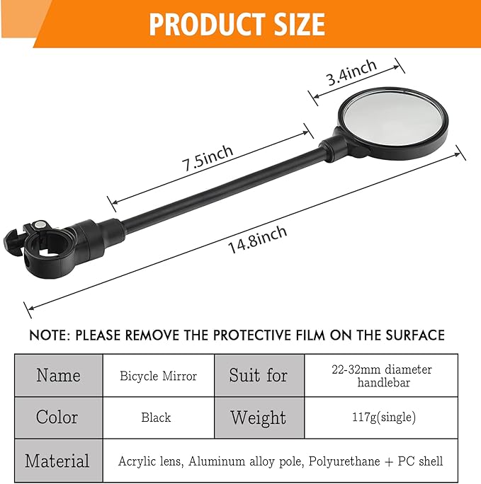Bike Handlebar Mirror 2 Pack - Rotatable And Adjustable Wide Angle Rear View Shockproof Convex Mirror Universal For Bike Bicycle
