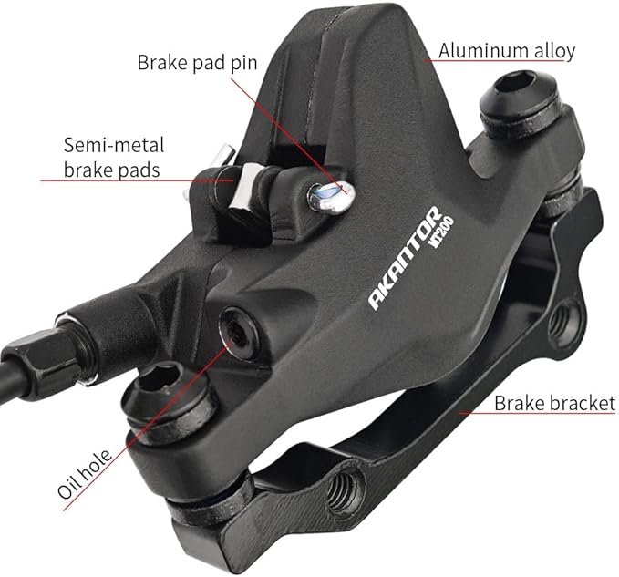 Akantor 1 Pair Mountain Bike Hydraulic Disc Brake Set，Right Front 850mm Left Rear 1450mm Hydraulic Brake Set with 160mm Rotors for Mountain Bike E-Bike Fat Bike Road Bike