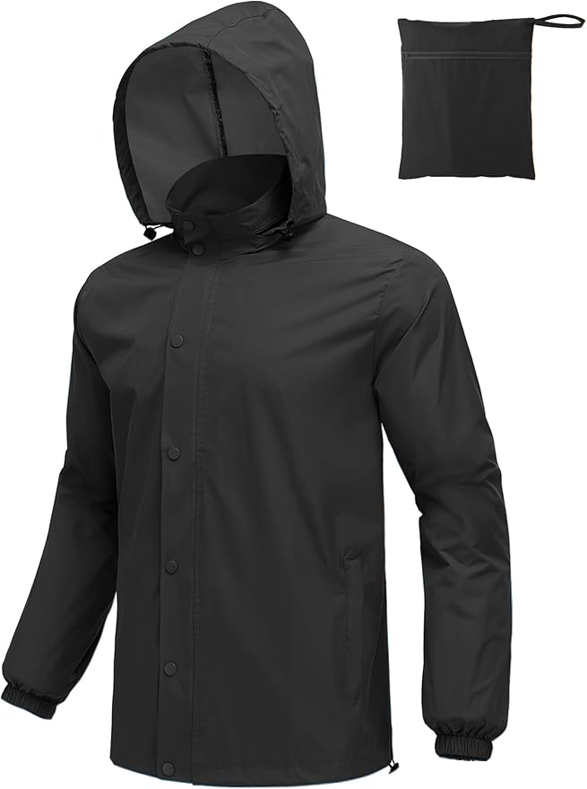 COOFANDY Men's Rain Jacket Waterproof Packable Raincoat Lightweight Rain Shell Hood Travel Golf Hiking Cycling Zip Pockets