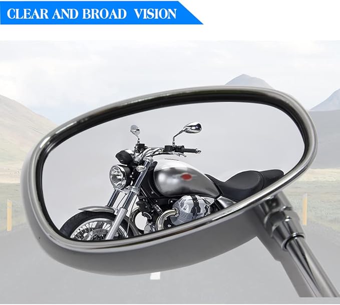 DREAMIZER Motorcycle Mirrors for Handlebars - 10mm Chrome Mirrors with Mount for Fury Shadow Rebel VTX Valkyrie Vstar Vulcan 900 Roadstar Scooter ATV - Oval