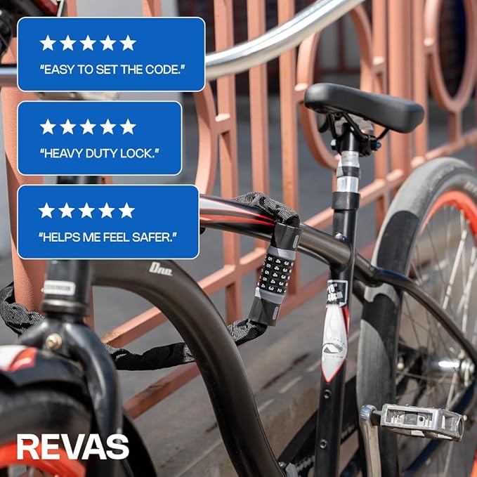 Heavy-Duty Bike Lock – Anti-Theft 5-Digit Combination Bicycle Lock | Weather-Resistant, Cut-Resistant Security Lock for Mountain, Road & Hybrid Bikes by Revas