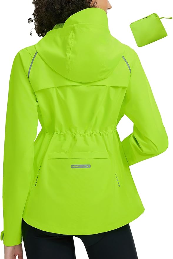 baleaf Women's Rain Jackets Waterproof Windbreaker Packable Lightweight Cycling Running Jacket Hiking Gear Reflective Hooded