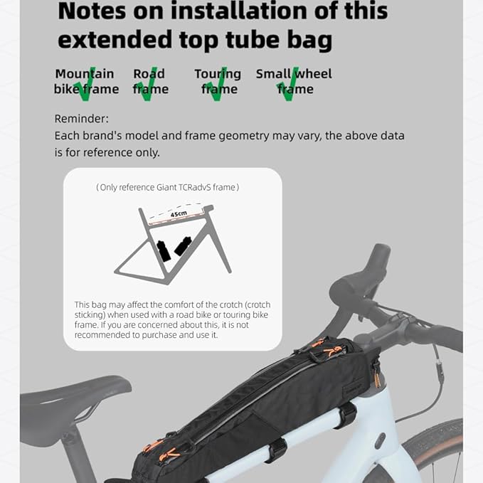 Rhinowalk Bicycle Top Tube Bag Bike Front Frame Bag Waterproof Extra Long Cycling Accessories Upper Pipe Nylon Pouch Pack for Mountain Road Bike