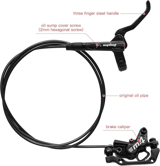 ZTZ 4-Piston Mountain Bike Hydraulic Brake Set, Front 850mm and Rear 1600mm Hydraulic Disc Brake Kit with PM/is Adapter, Fits for eBike, MTB and BMX (Right Front+Left Rear)