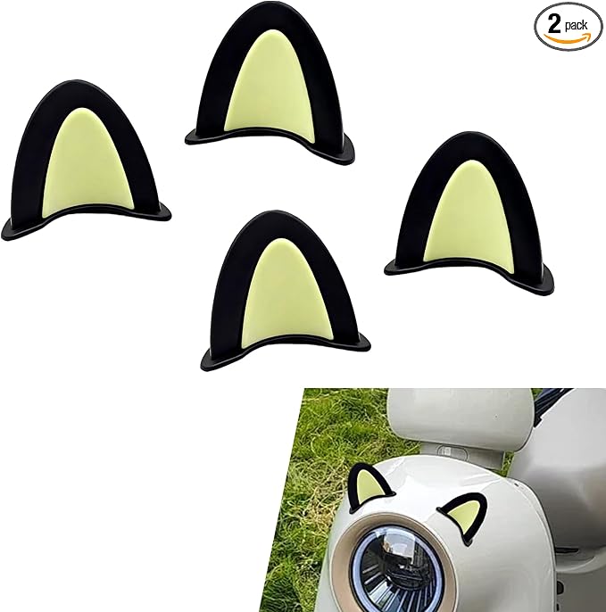 2 Pairs Cute Cat Ears Helmet Decorations, Removable Kitty Ear Stickers, Self Adhesive Kitty Ear Attachments, Universal for Most Bike, Electric Scooter & Motorcycle Helmets (Black & Yellow)