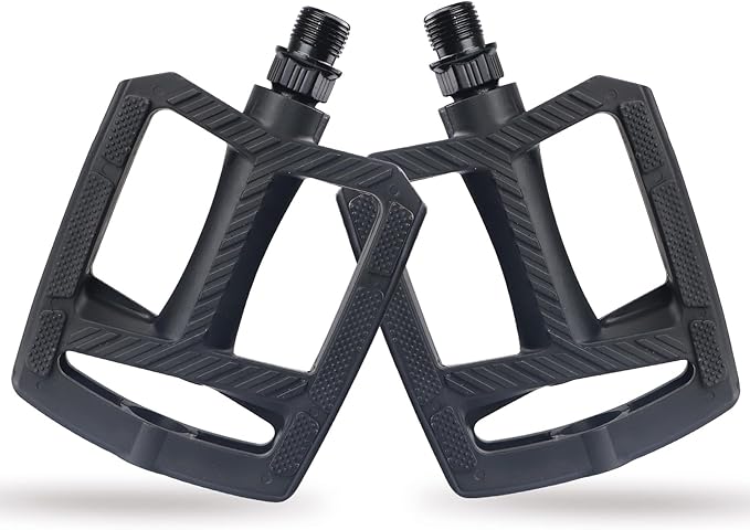 MEGHNA Bike Pedal 9/16 inch Thread Universal Pedals Lightweight Non - Slip Bicycle Pedal Flat Pedal Nylon for Mountain Bike Cruiser Bike Commuting Bike Folding Bike Kids Bike (Black)
