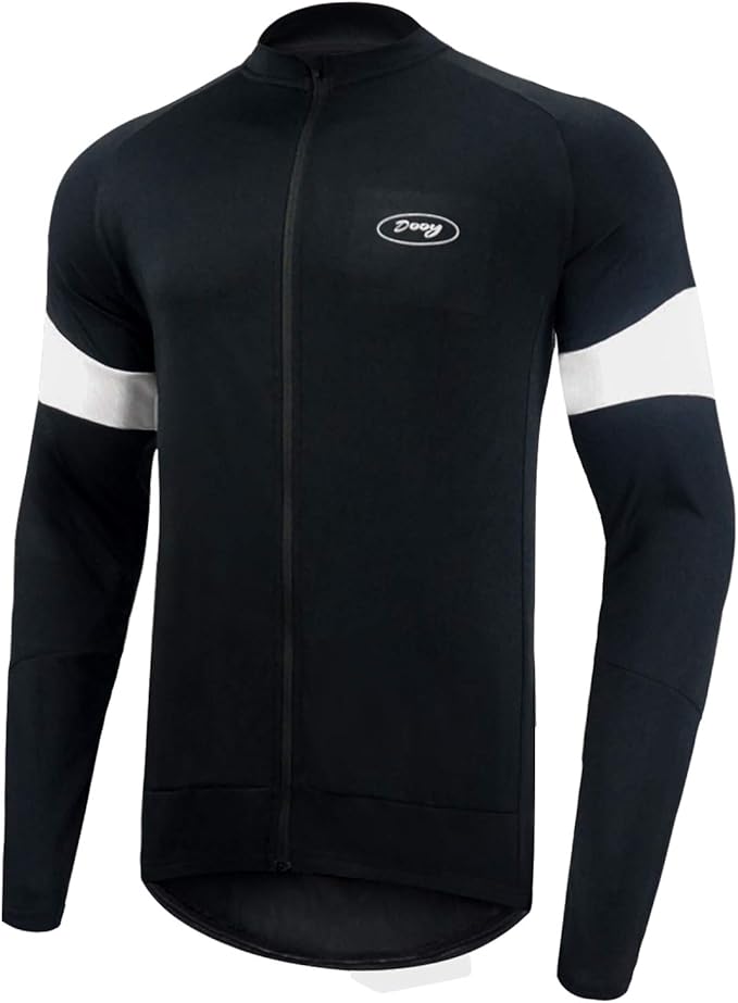 Dooy Men's Cycling Bike Jersey Long Sleeve Full Zipper Biking Shirt with 3 Rear Pockets, Breathable MTB Shirts Basic Series