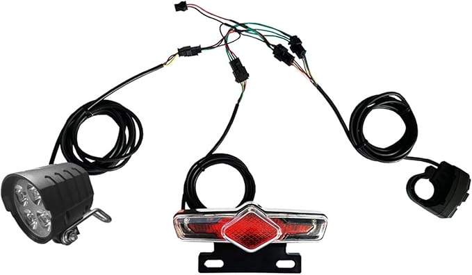 Electric Bike Front Light Rear Light DK336 Switch Cable Kit, 12V-72V LED Light Set Headlight-Taillight Combinations Suit for E-Bike Retrofit