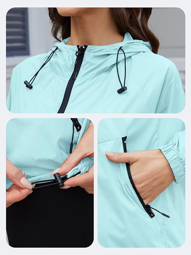 Packable Rain Jacket Women Waterproof Lightweight Jacket With Hood Womens Windbreaker Jacket S-XXL
