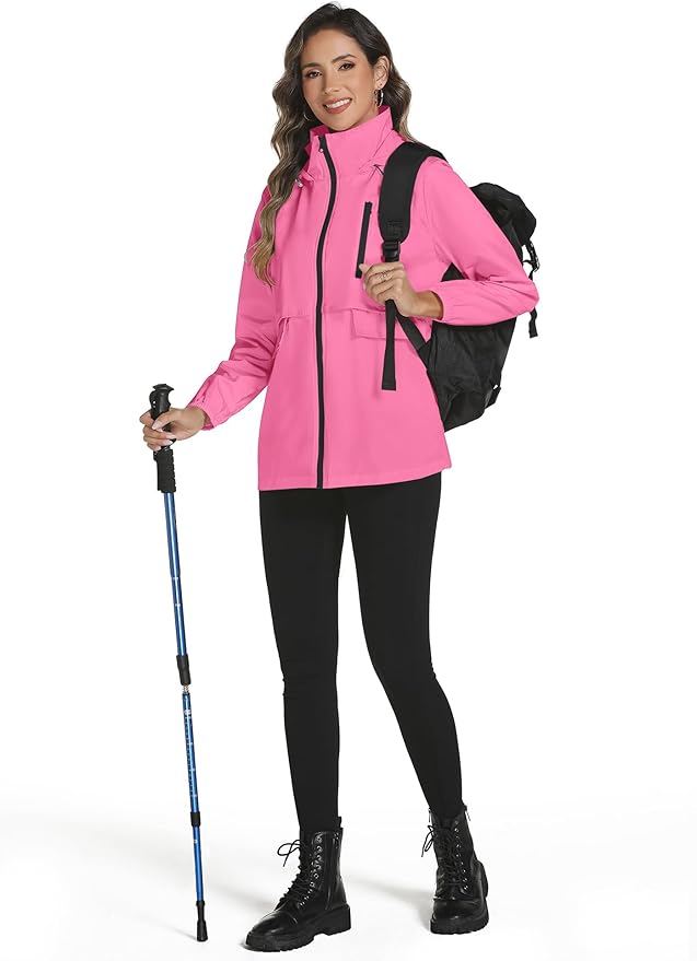Avoogue Rain Jacket Women with Hooded Lightweight Waterproof Raincoats Packable Zipper Pockets Windbreakers