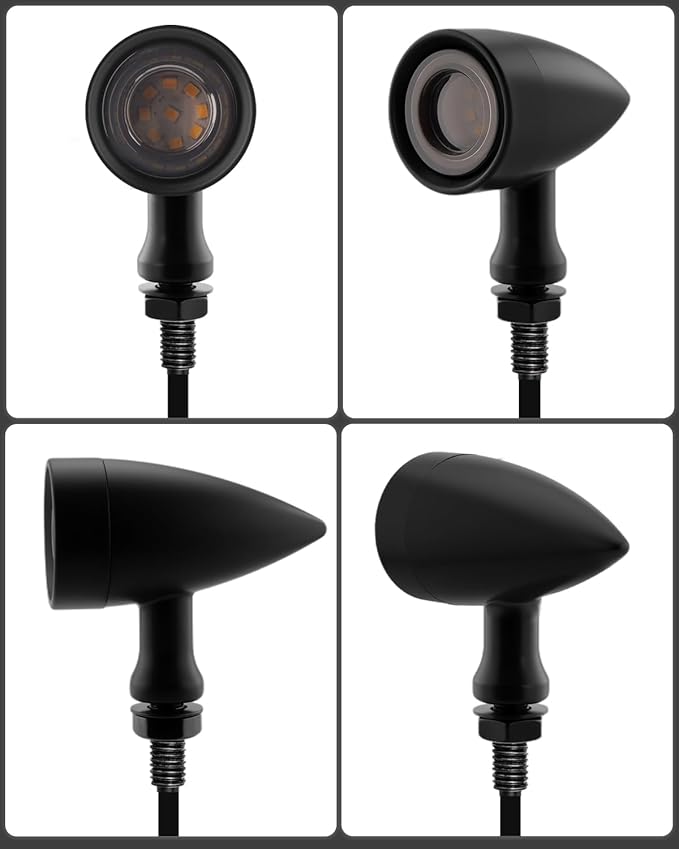 Rear Motorcycle LED Turn Signals with Integrated Brake Stop Light, 3-in-1 Running & Blinker Lamps Indicators for Cruiser Chopper Bobber Street Bike (Black-Red and Amber Light)