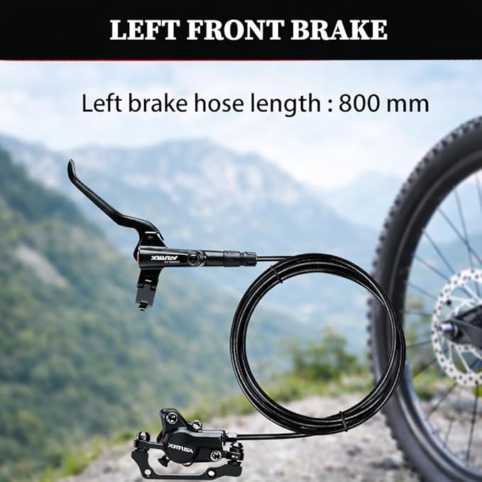RUJOI MTB Hydraulic Disc Brakes Set, Mountain Bike Left Front 800mm Brake Aluminum Alloy Levers with Calipers PM/is Adapter and 160mm rotor Fit E-Bike(Pred Bled/Pads Included)
