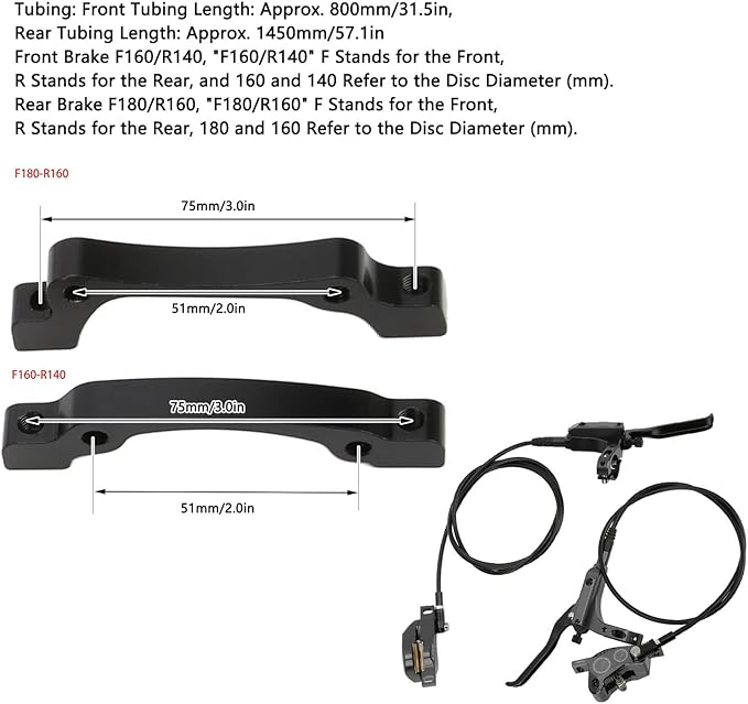 Mountain Bike Hydraulic Disc Brake Set, 4 Piston Front Rear Brake with Screw and Olive Head, Oil Needle, Mounting Column for Most Bikes