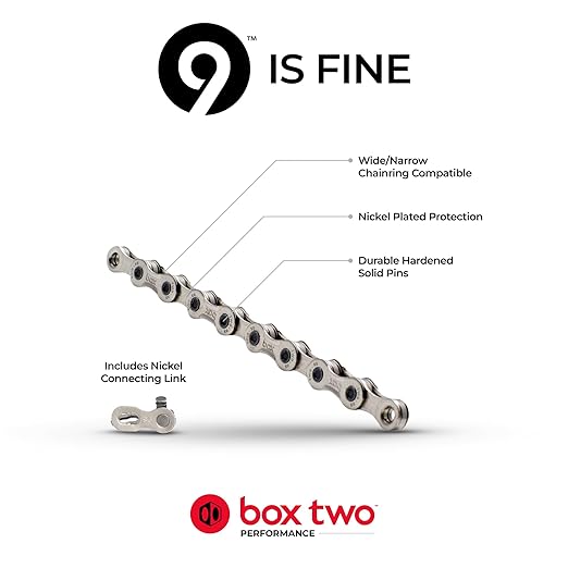 Box Two Prime 9 Mountain Bike Chain 126L Finish Nickel E-Bike/Non E-Bike Single Speed Bicycle Chain Mountain Racing Cycling | MTB 11/12 Speed Wide Narrow/BMX 3/32”