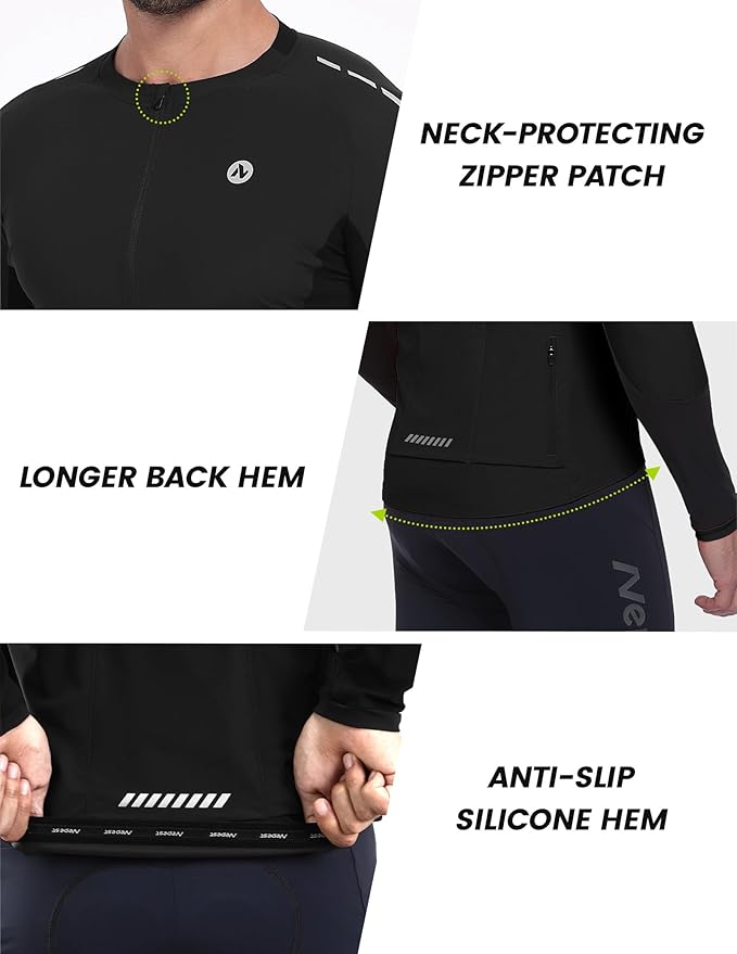 Nepest Mens Cycling Jersey Long Sleeve Bike Jersey UPF 50+ Road Biking Shirts Clothing with 4 Rear Pockets