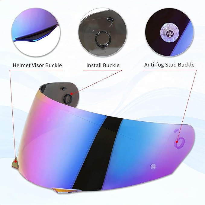 VCOROS I90 Helmet Shield Replacement, I90 Helmet Visor Shield Compatible with HJ-33 I91 Motorcycle Helmet Accessories (Rainbow)