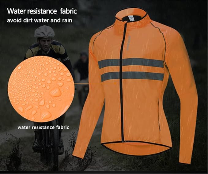 WOSAWE Men's High Visibility Cycling Wind Jacket Water Resistance Reflective Windbreaker