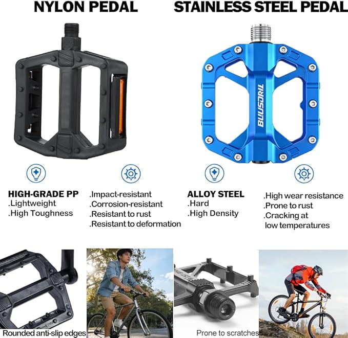 Universal Bike Pedals 9/16" Nylon Lightweight Non-Slip Bicycle Platform Pedals, Easy to Install, Fit Most Adult Mountain Bikes MTB, Durable Design