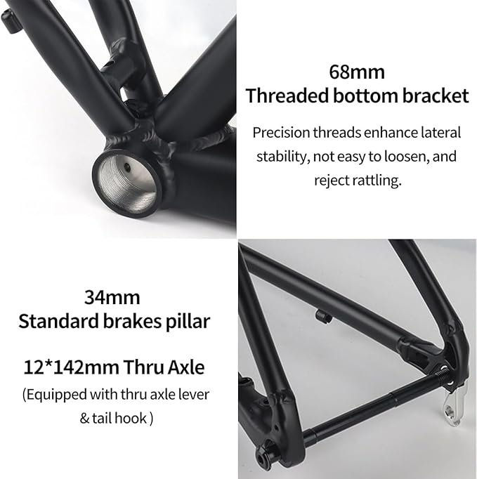 700C Racing Road Bike Frameset 48cm 50cm Aluminum Alloy Disc Brake Bike Frame Thru Axle F12*100MM R12*142MM BSA BB68mm Carbon Fibre Rigid Fork(Black,48cm)